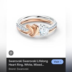 Swarovski Rose Gold and Silver Heart Ring with Clear Crystal